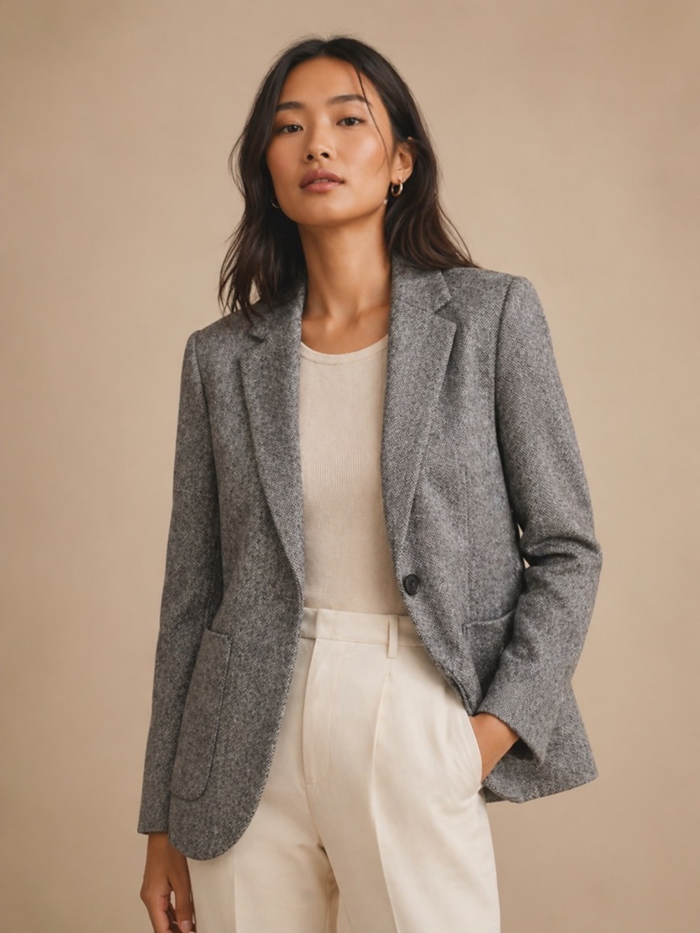 Madewell Wool Blend Herringbone Blazer Women’s Classic Tailored Jacket Size S
